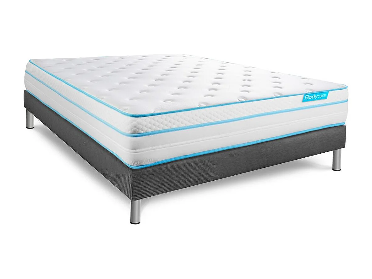 Pack 180x200 matelas BodyMax + sommier kit gris + Couette 260x240cm + 2 oreillers 60x40cm