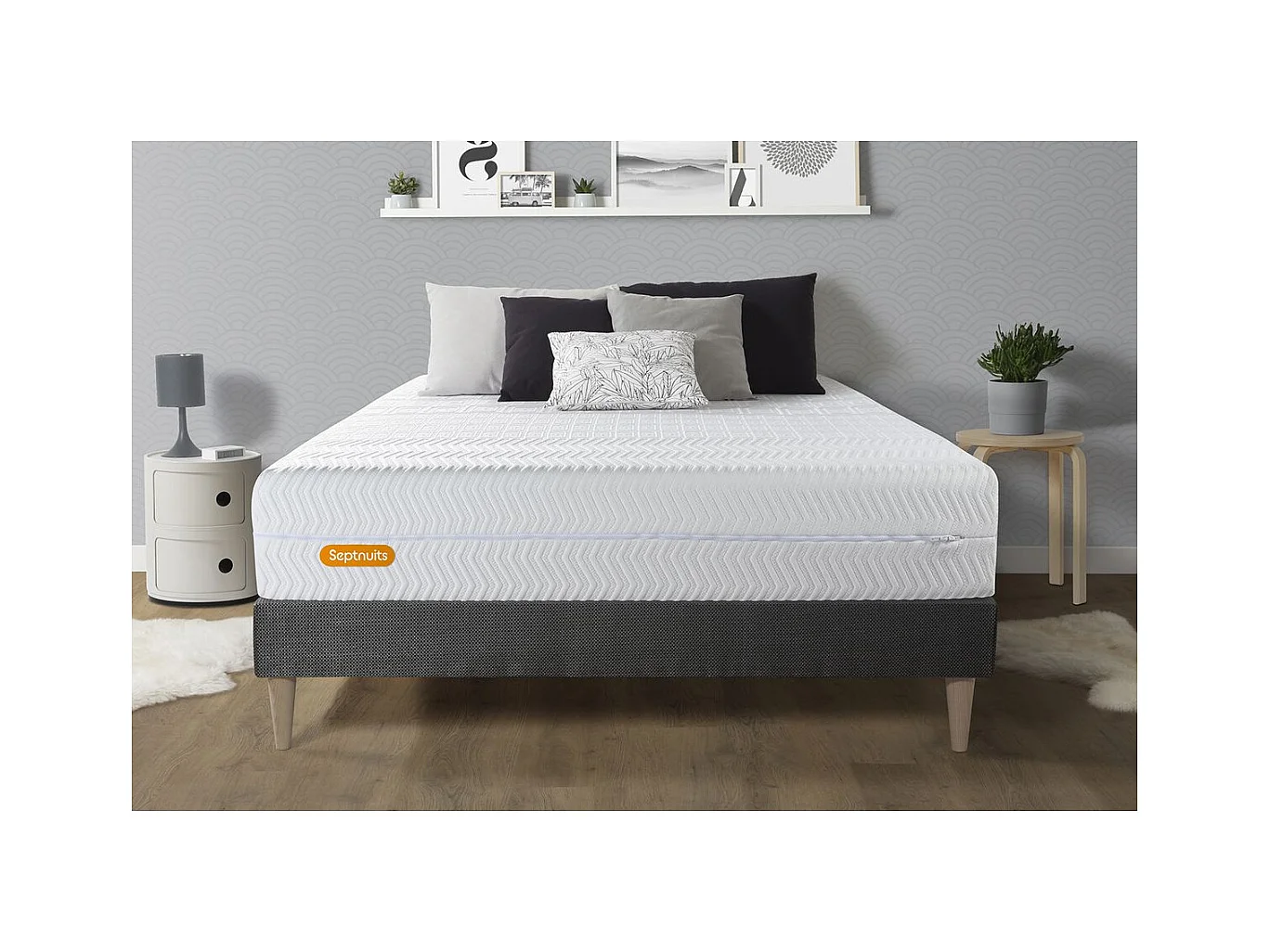 Matelas + sommier kit gris 140x190 Memo Bio Mousse à mémoire de forme Maxi épaisseur Déhoussable