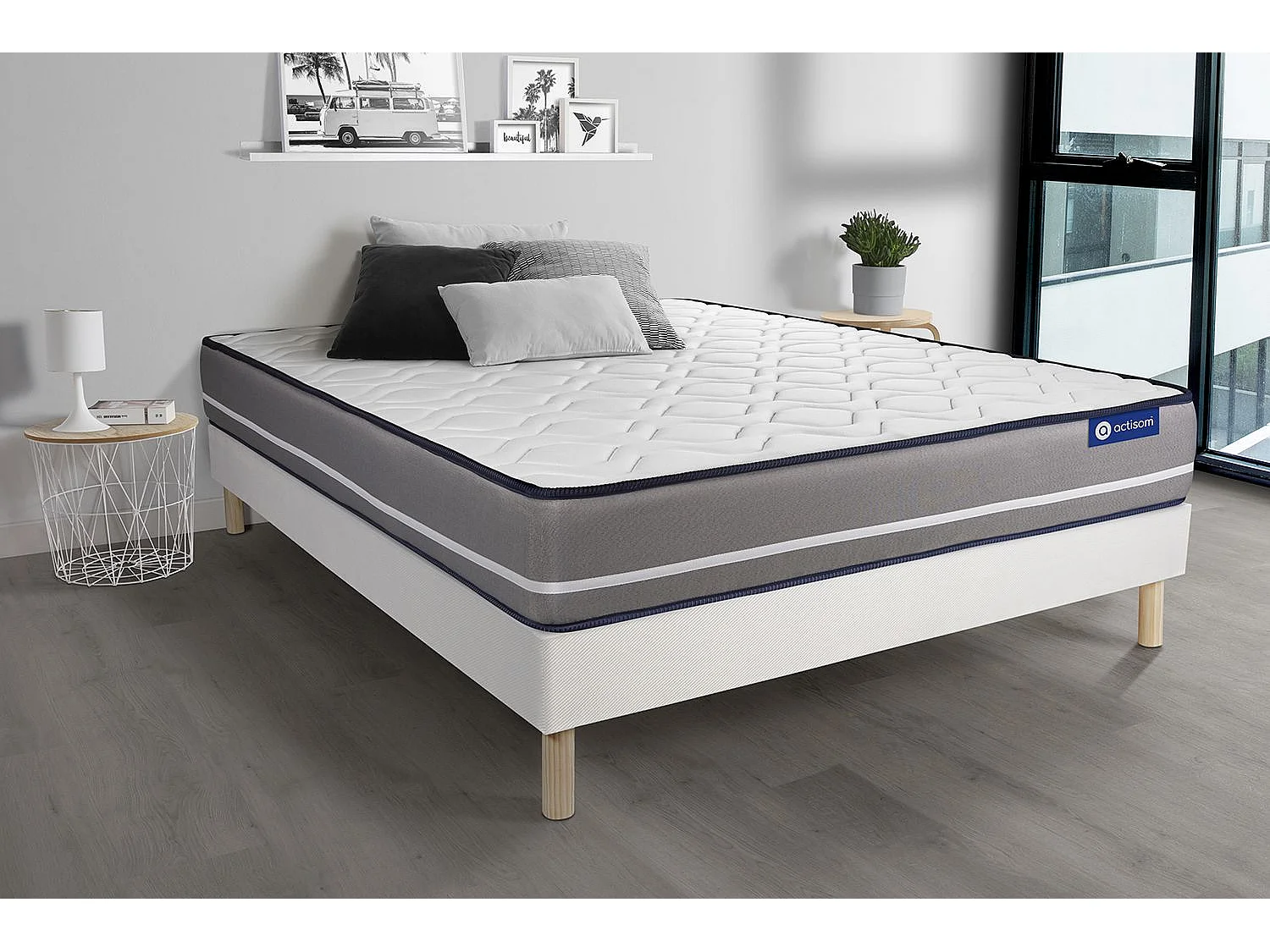 Ensemble matelas Latex + mémoire de forme ACTILATEX PUR 90x200cm 3zones de confort + sommier KIT blanc