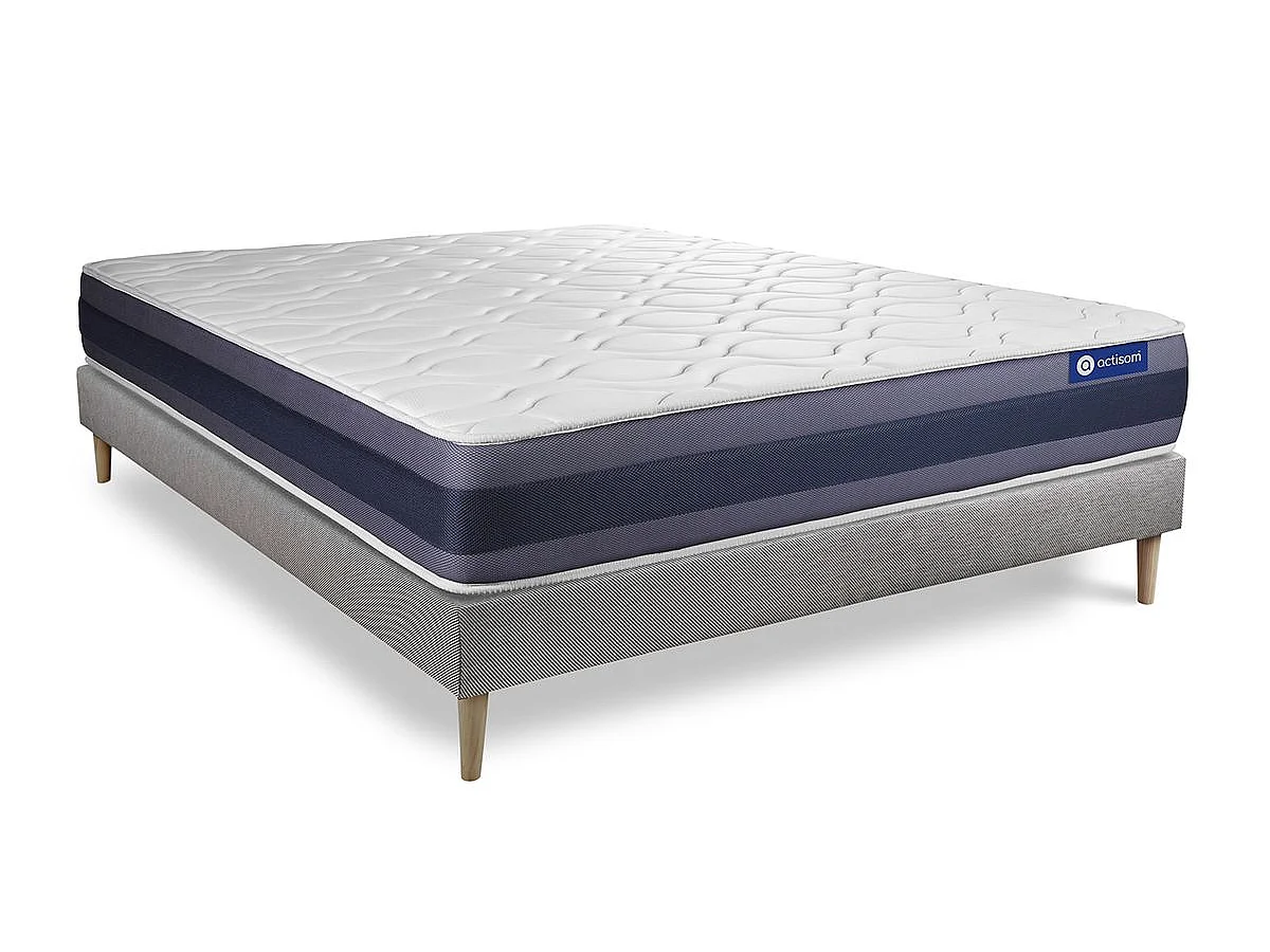 Ensemble matelas Ressorts ensachés+Mémoire de forme ACTIFLEX MORPHO 140x200 Maxi épaisseur 5zones confort + sommier KIT gris
