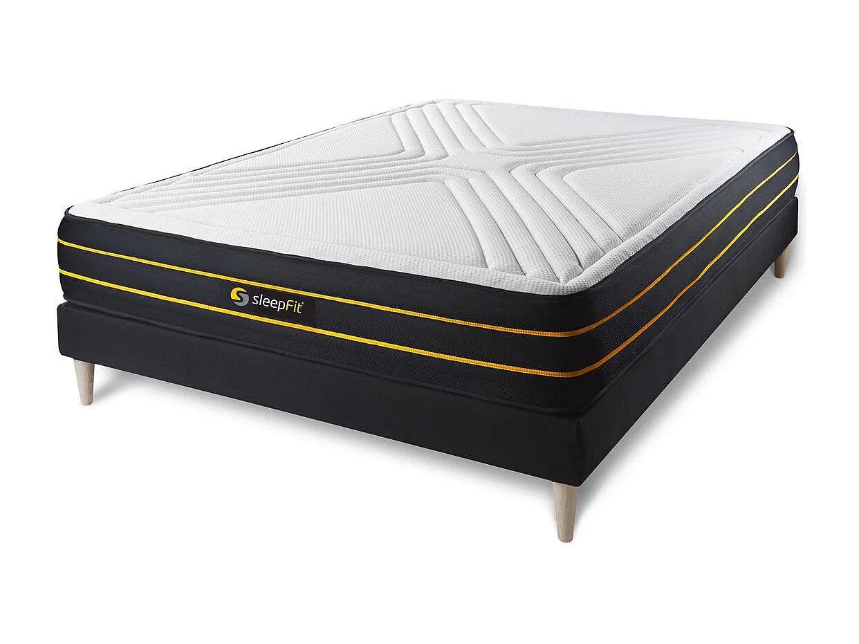 Conjunto de Estrado Preto + Colchão SLEEPFIT Ultra (180x200 cm - Espuma viscoelástica e micro molas ensacadas - Altura: 26 cm)
