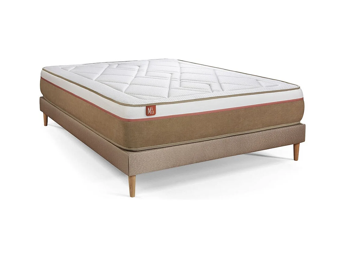 Ensemble LE SOYEUX 160x200cm Ressorts ensachés + Mémoire de forme BioVisco - Ep. 24cm + sommier kit Beige