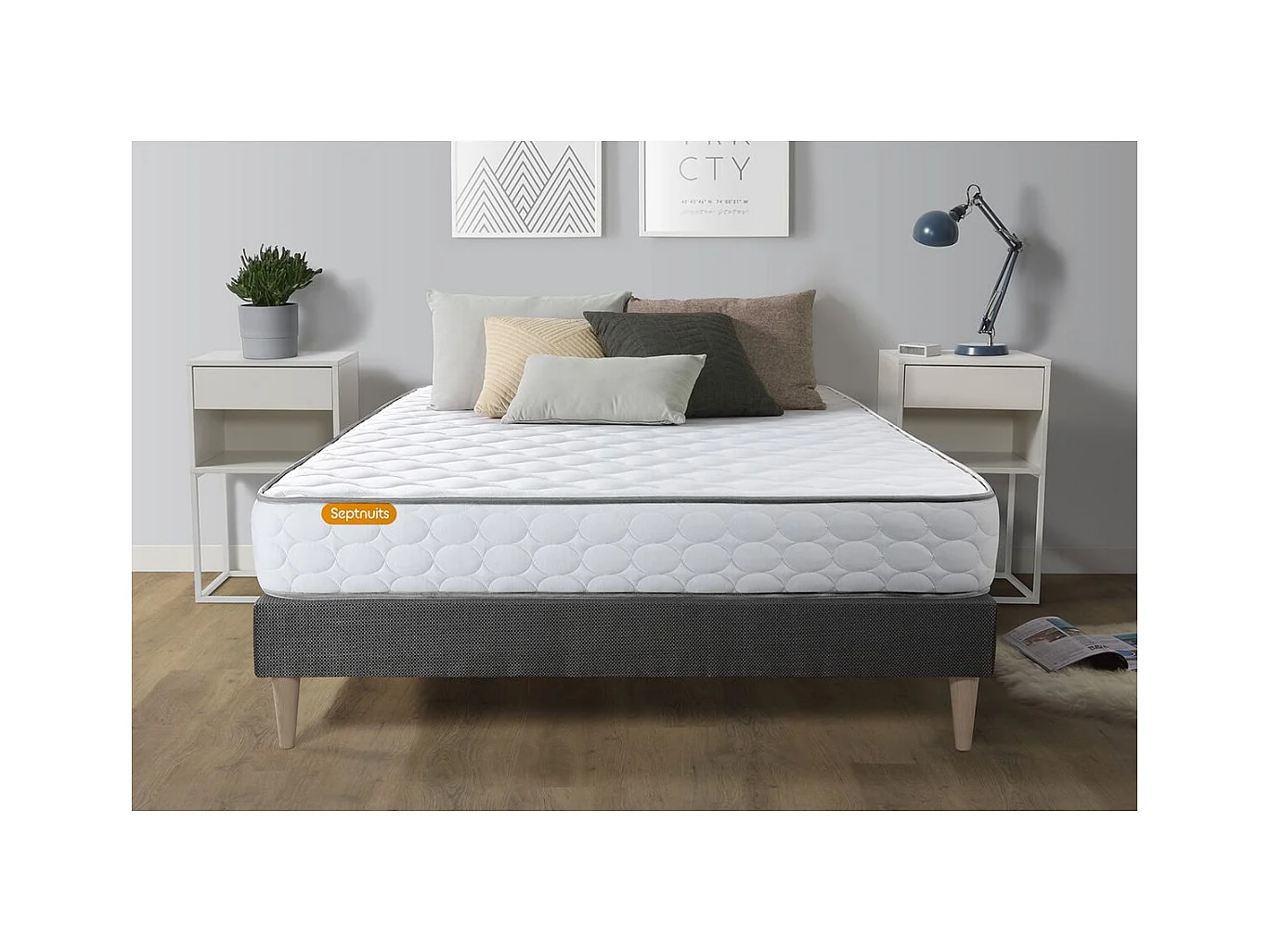 Matelas Mémoire de forme + sommier kit gris 180x200 Memo