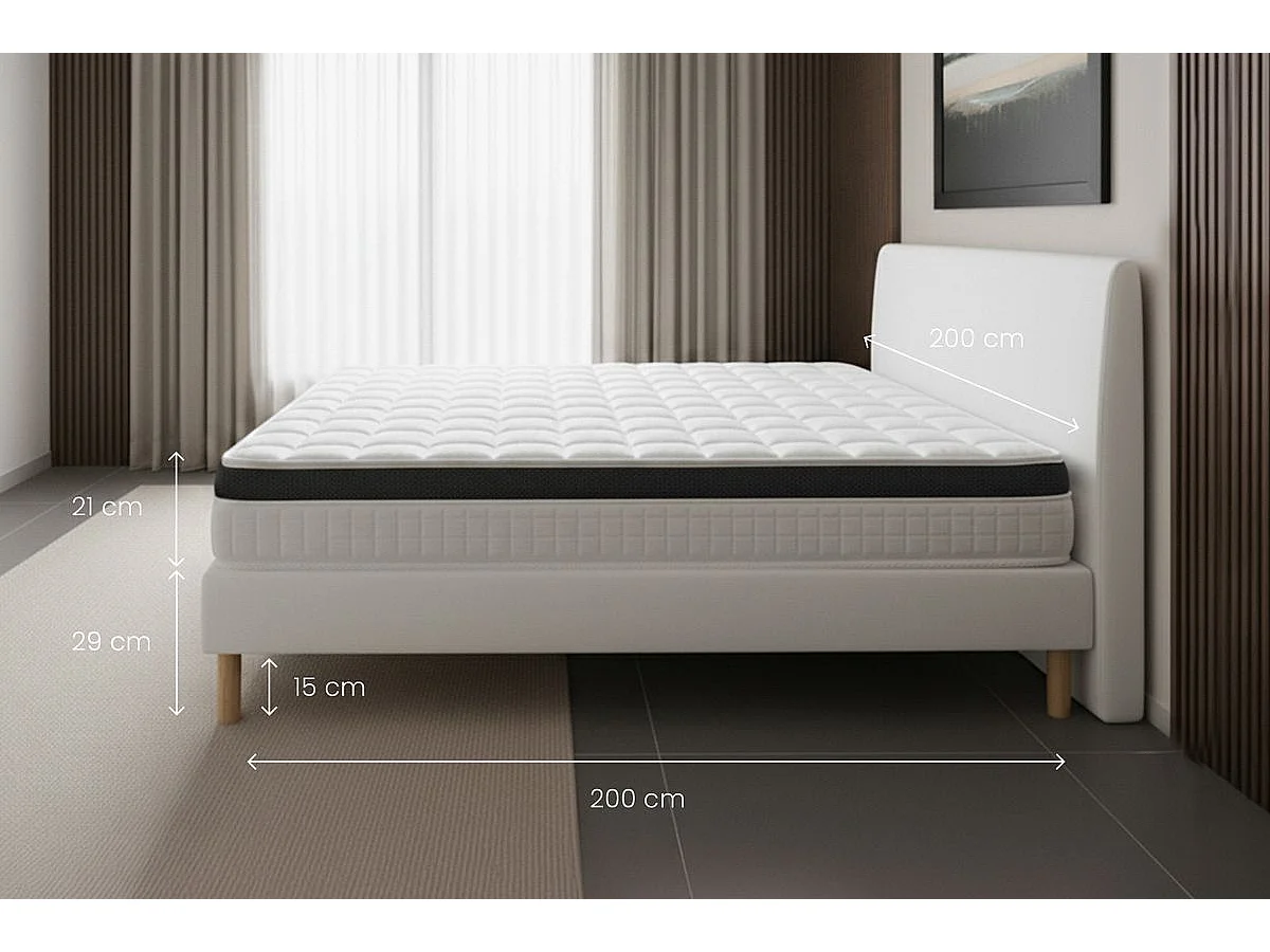 Ensemble Supérieur 200x200 Mémoire de forme 3 zones double sommier noir