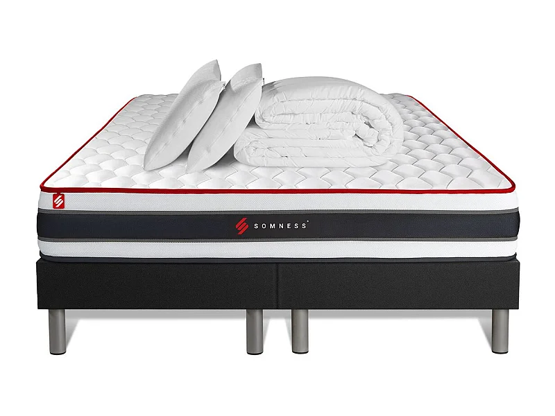 Pack matelas ENERGY 200x200 + double sommiers noir 100x200 + Couette + 2 oreillers