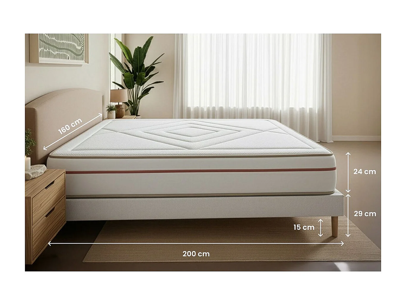 Ensemble LE PAISIBLE 160x200cm Mémoire de forme BioVisco - Ep. 24cm + sommier Blanc