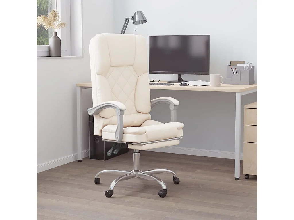 Fauteuil de massage inclinable de bureau Crème Similicuir