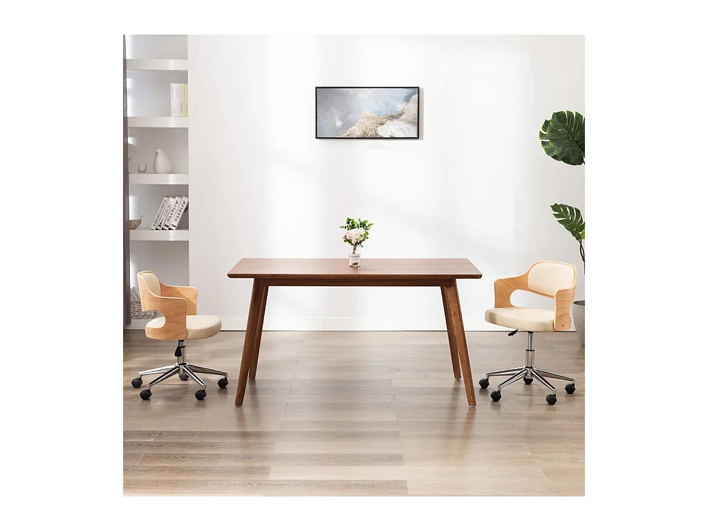 Kantoorstoel draaibaar gebogen hout en kunstleer crème