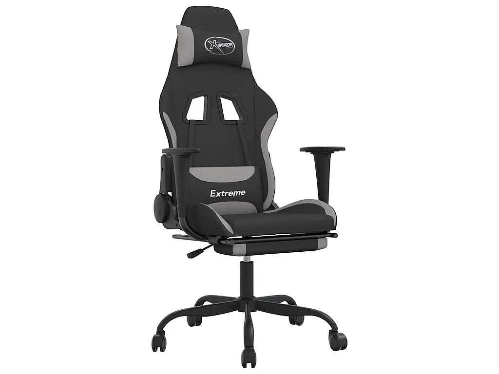 Chaise de jeu de massage repose-pied Noir et gris clair Tissu