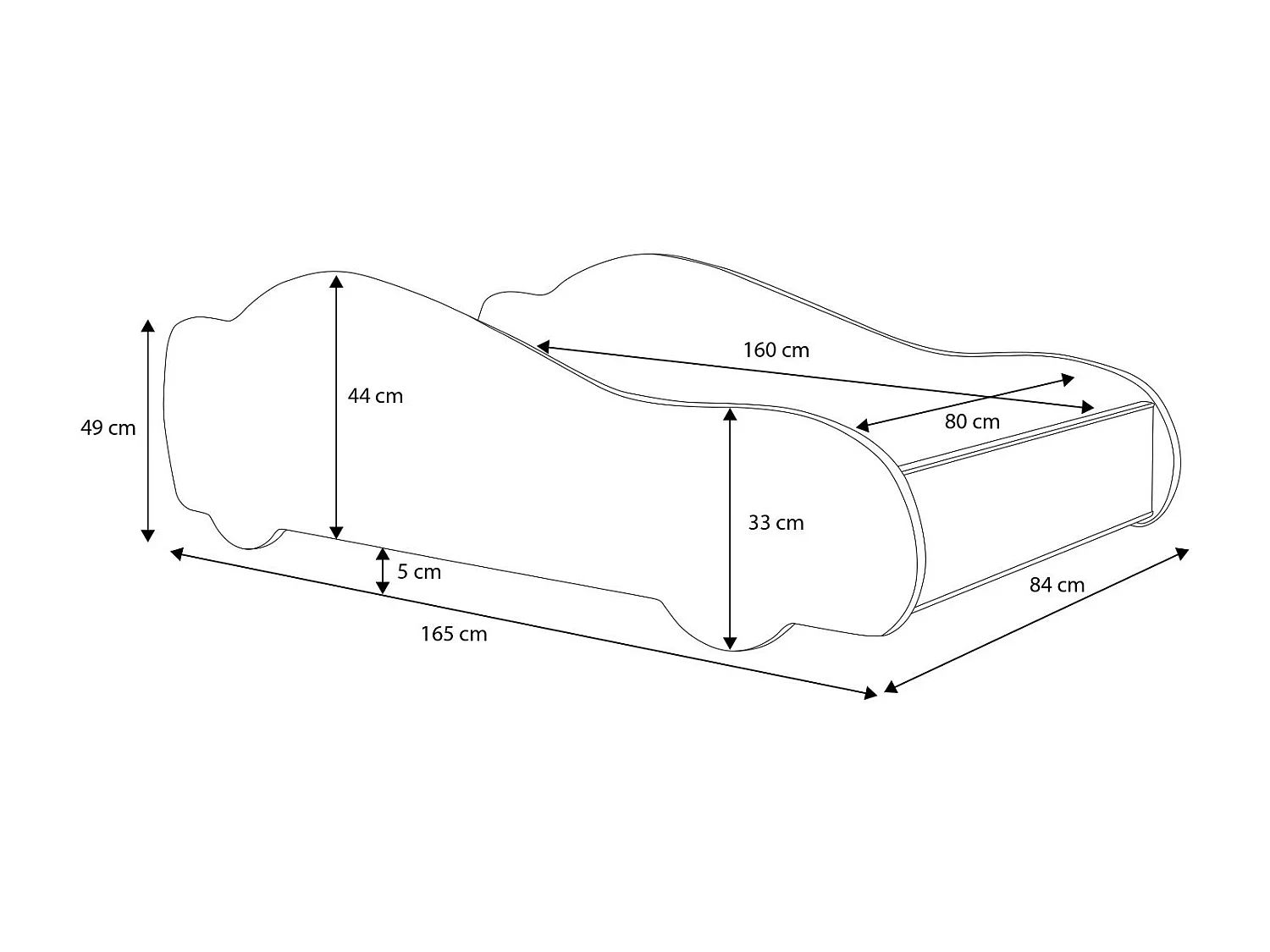 Lit enfant mixte garçons et filles Taxi avec matelas et sommier inclus - 160 cm x 80 cm
