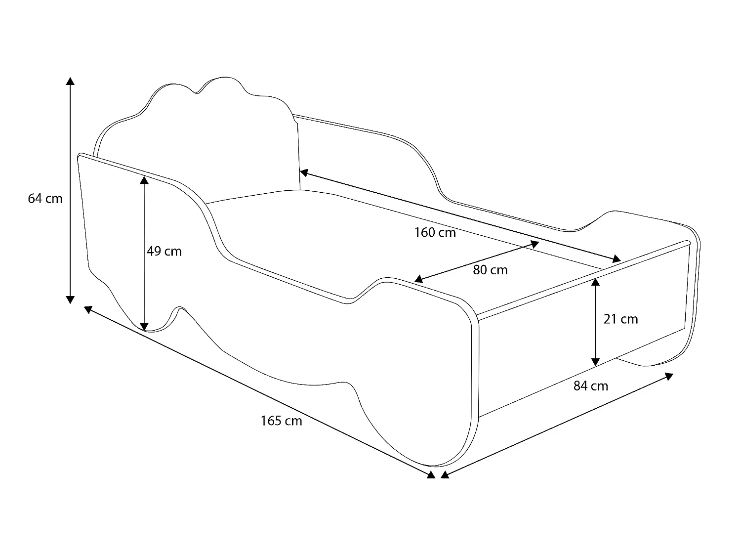 Lit enfant fille Calèche de Princesse avec matelas et sommier inclus - 160 cm x 80 cm