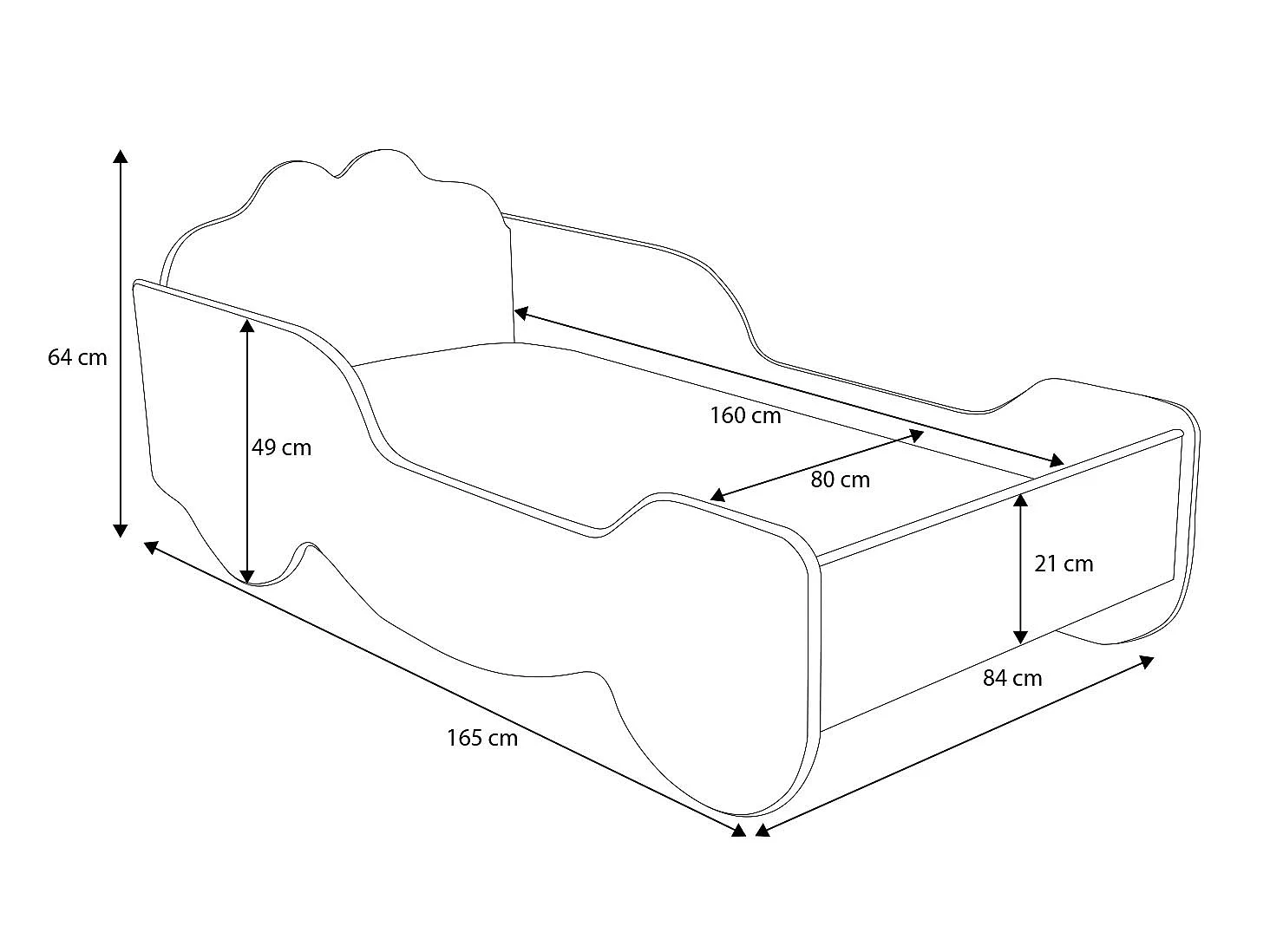 Lit enfant fille Calèche de Princesse avec matelas et sommier inclus - 160 cm x 80 cm
