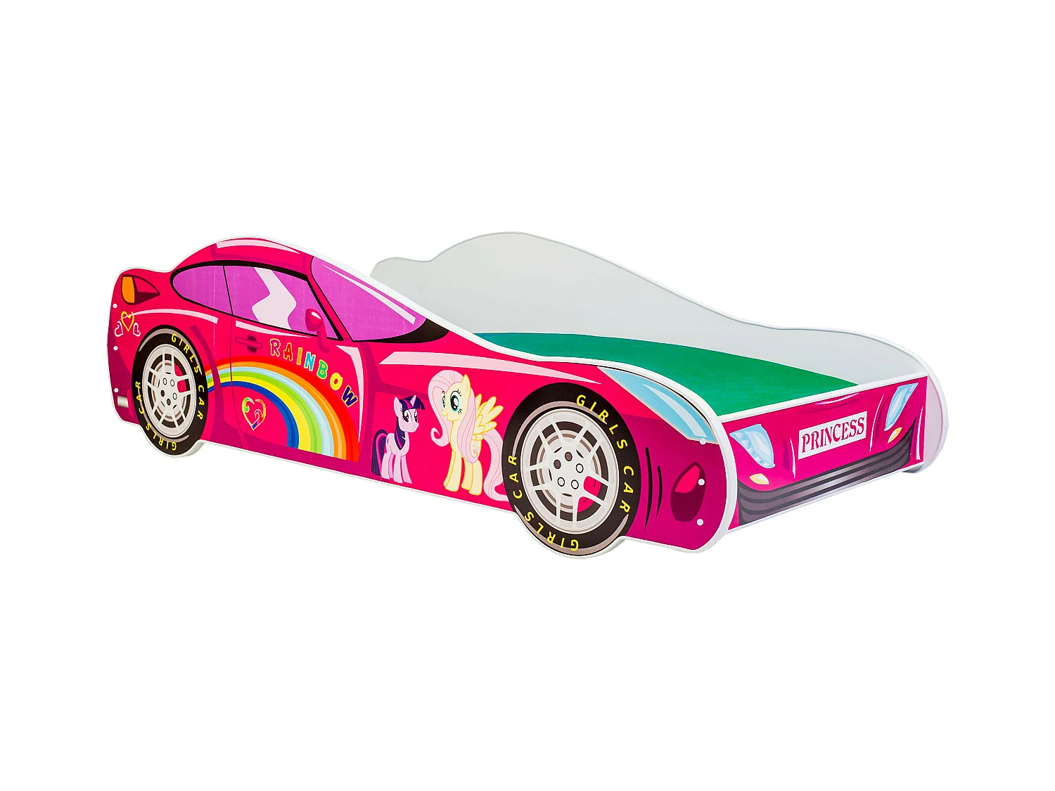 Lit enfant fille voiture licorne rose avec matelas et sommier inclus - 140 cm x 70 cm