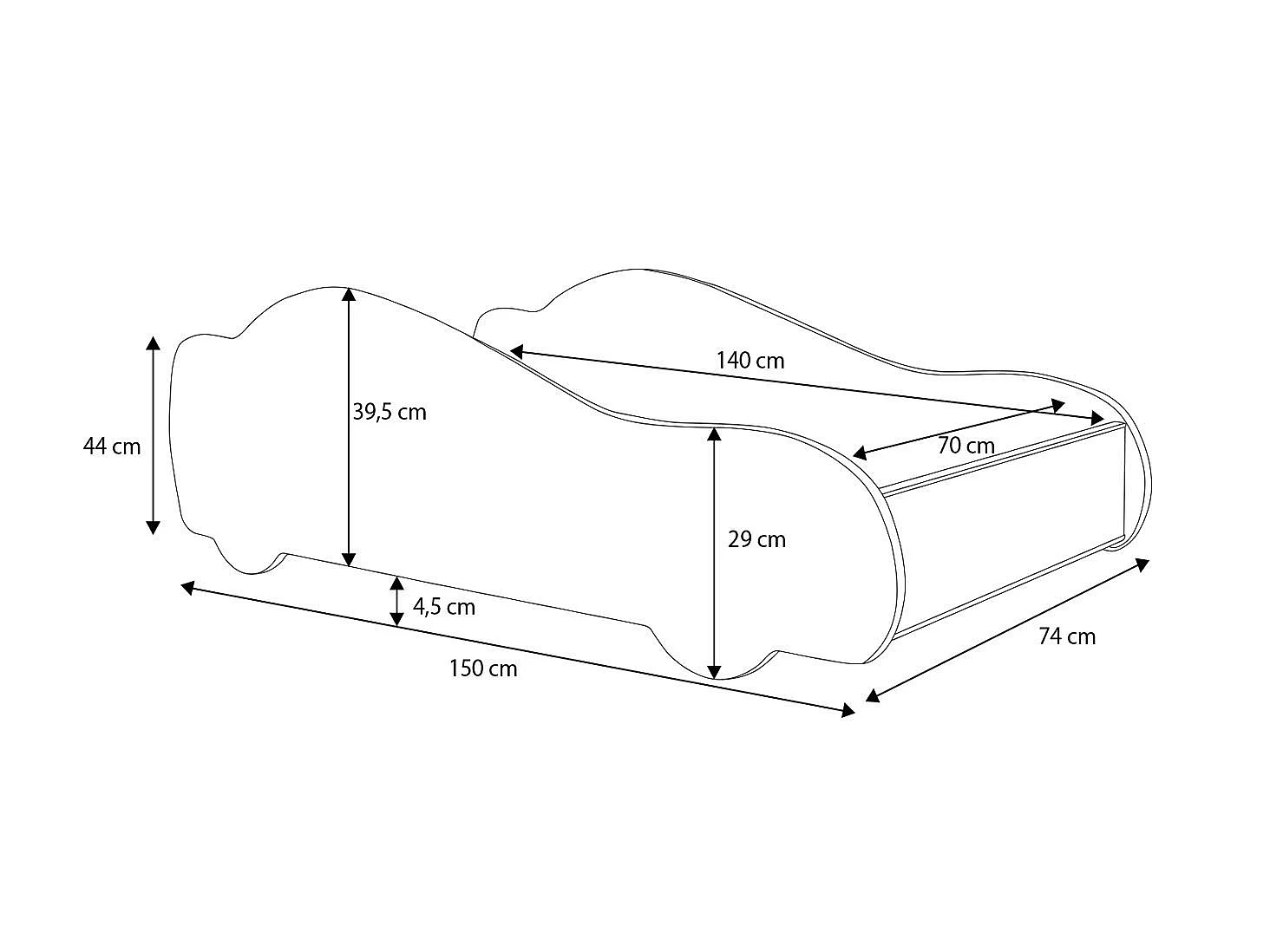 Lit enfant fille voiture licorne rose avec matelas et sommier inclus - 140 cm x 70 cm