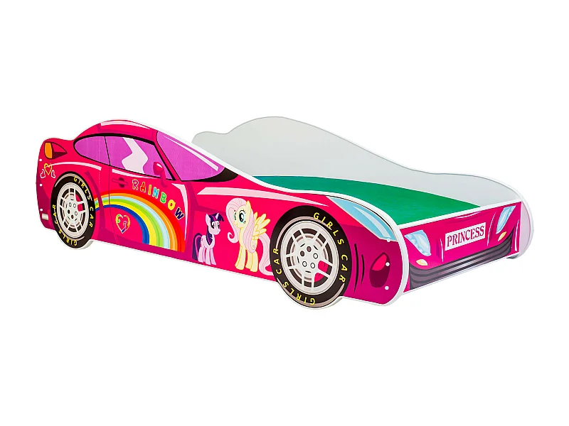 Lit enfant fille voiture licorne rose avec matelas et sommier inclus - 140 cm x 70 cm