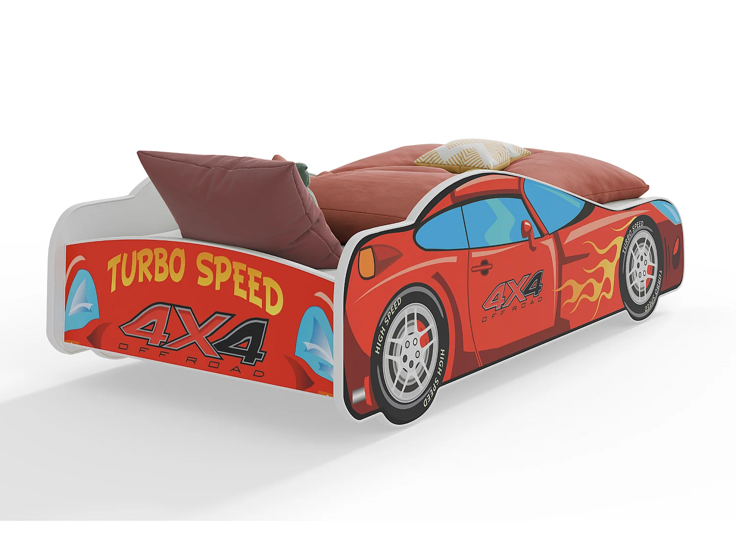 Lit enfant voiture rouge avec matelas et sommier inclus - 160 cm x 80 cm