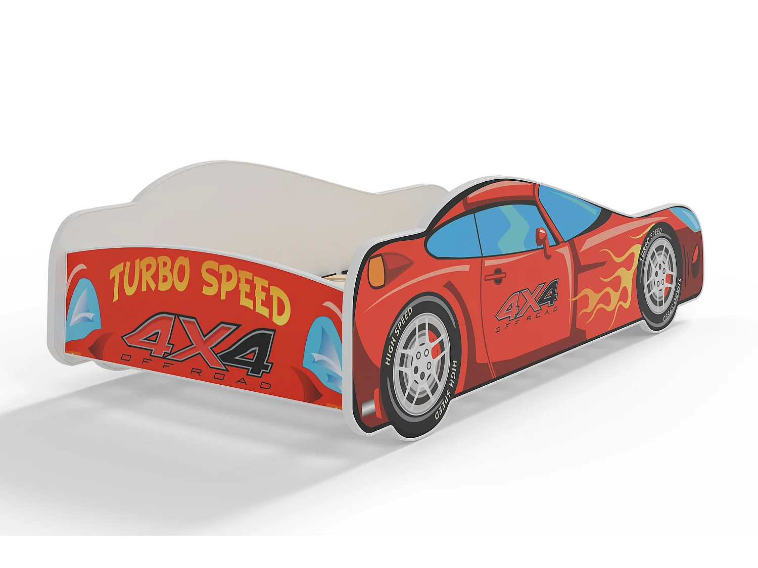 Lit enfant voiture rouge avec matelas et sommier inclus - 160 cm x 80 cm