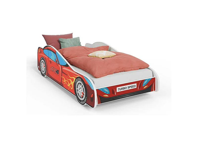 Lit enfant voiture rouge avec matelas et sommier inclus - 140 cm x 70 cm