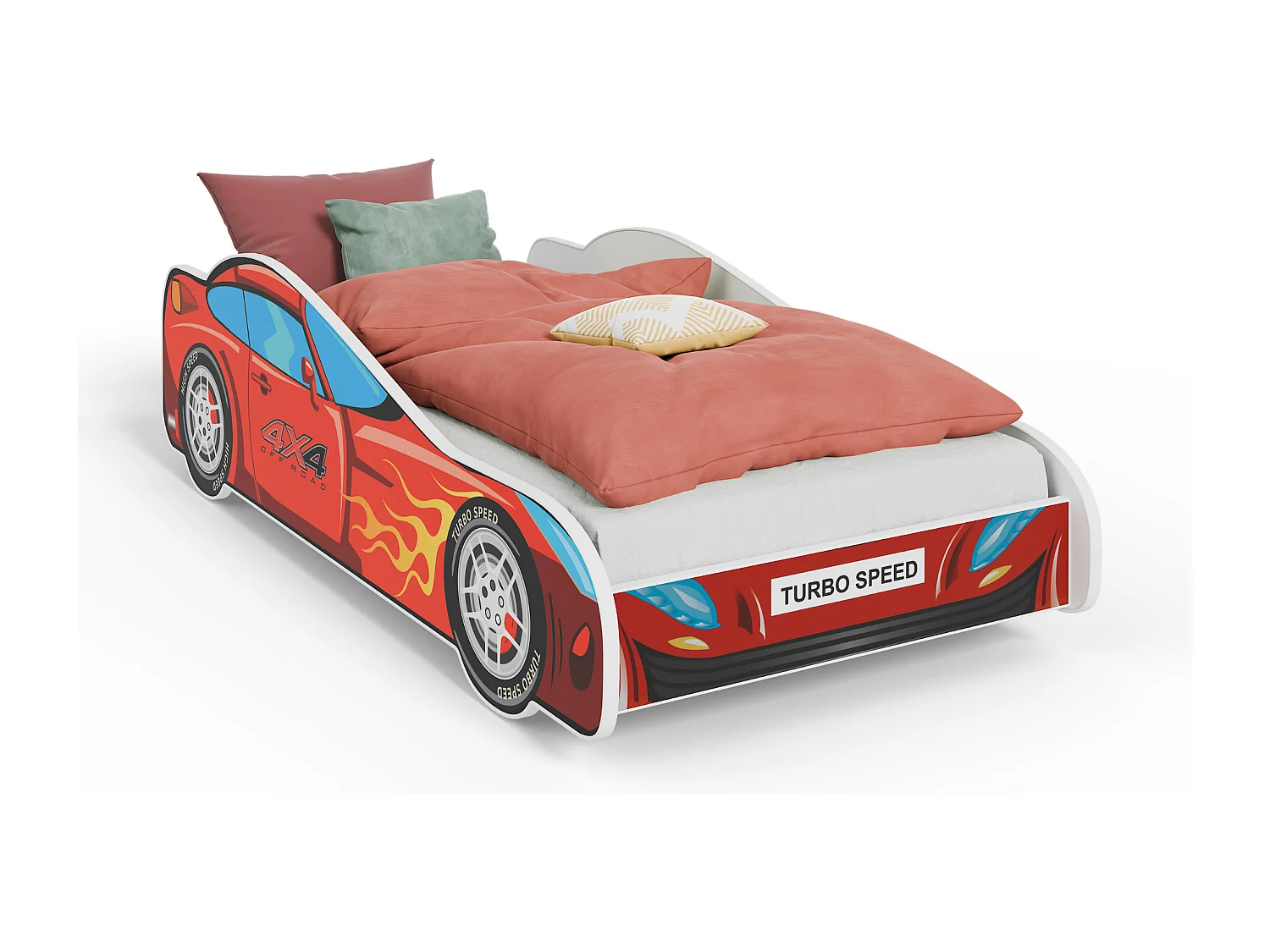 Lit enfant voiture rouge avec matelas et sommier inclus - 140 cm x 70 cm