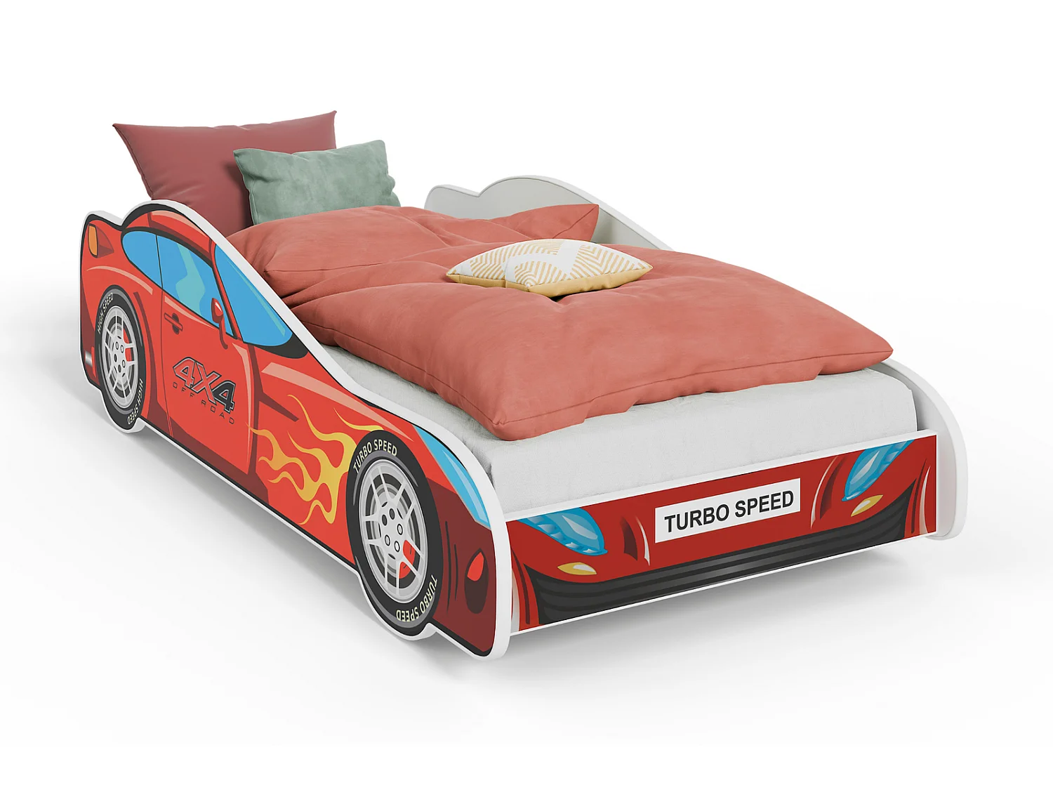 Lit enfant voiture rouge avec matelas et sommier inclus - 140 cm x 70 cm