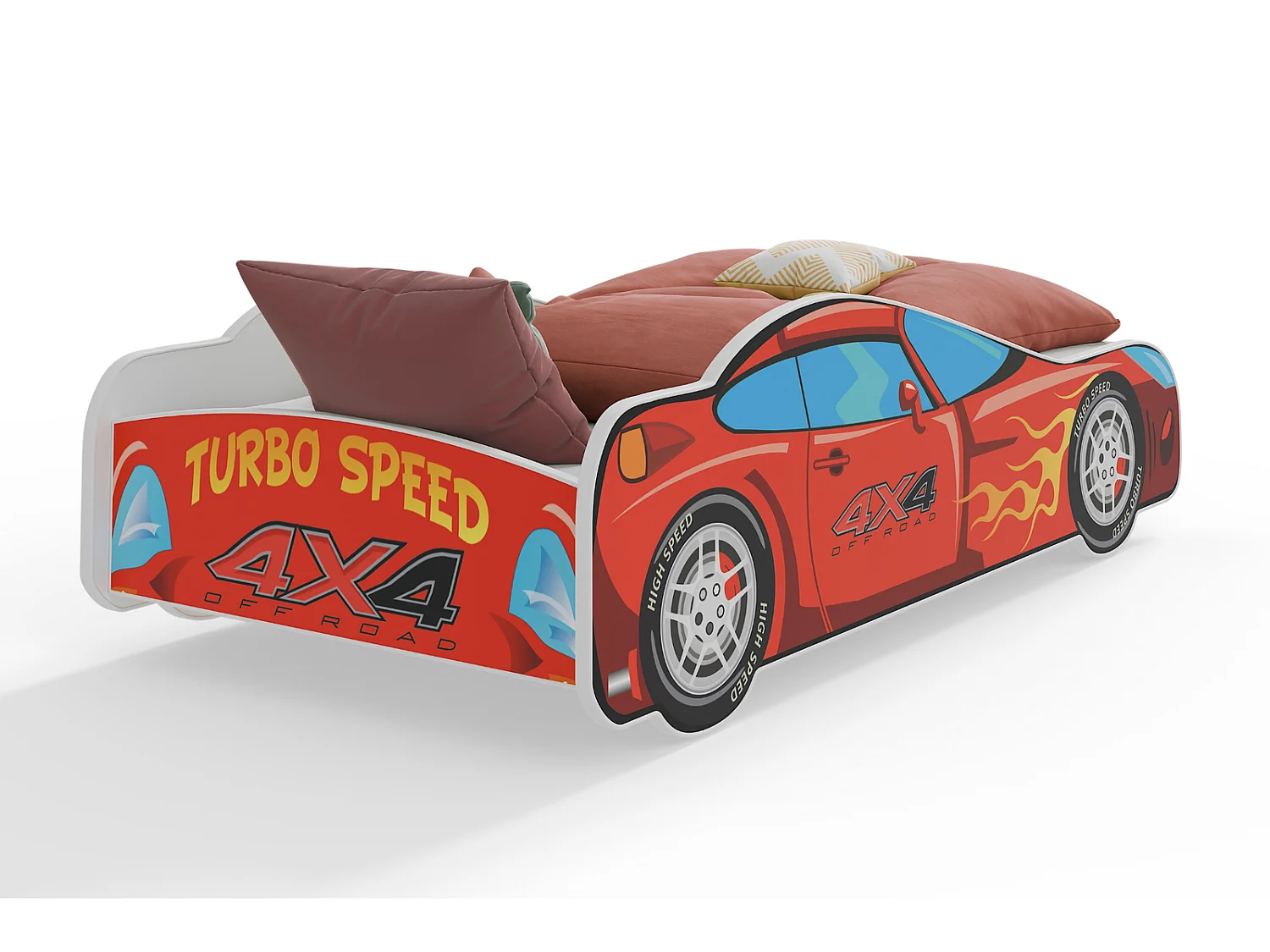 Lit enfant voiture rouge avec matelas et sommier inclus - 140 cm x 70 cm