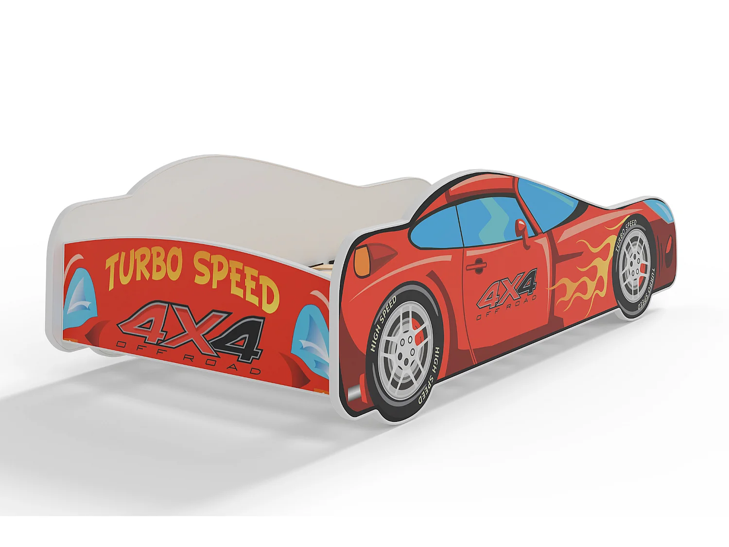 Lit enfant voiture rouge avec matelas et sommier inclus - 140 cm x 70 cm