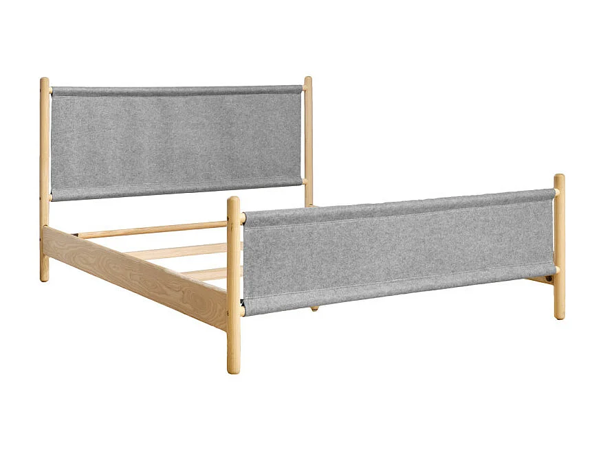 Lit 160 x 200 cm en bois de frêne et feutrine gris - AGDE 7008