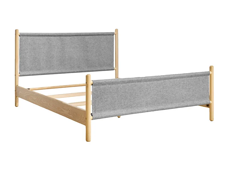 Lit 140 x 200 cm en bois de frêne et feutrine gris - AGDE 6599