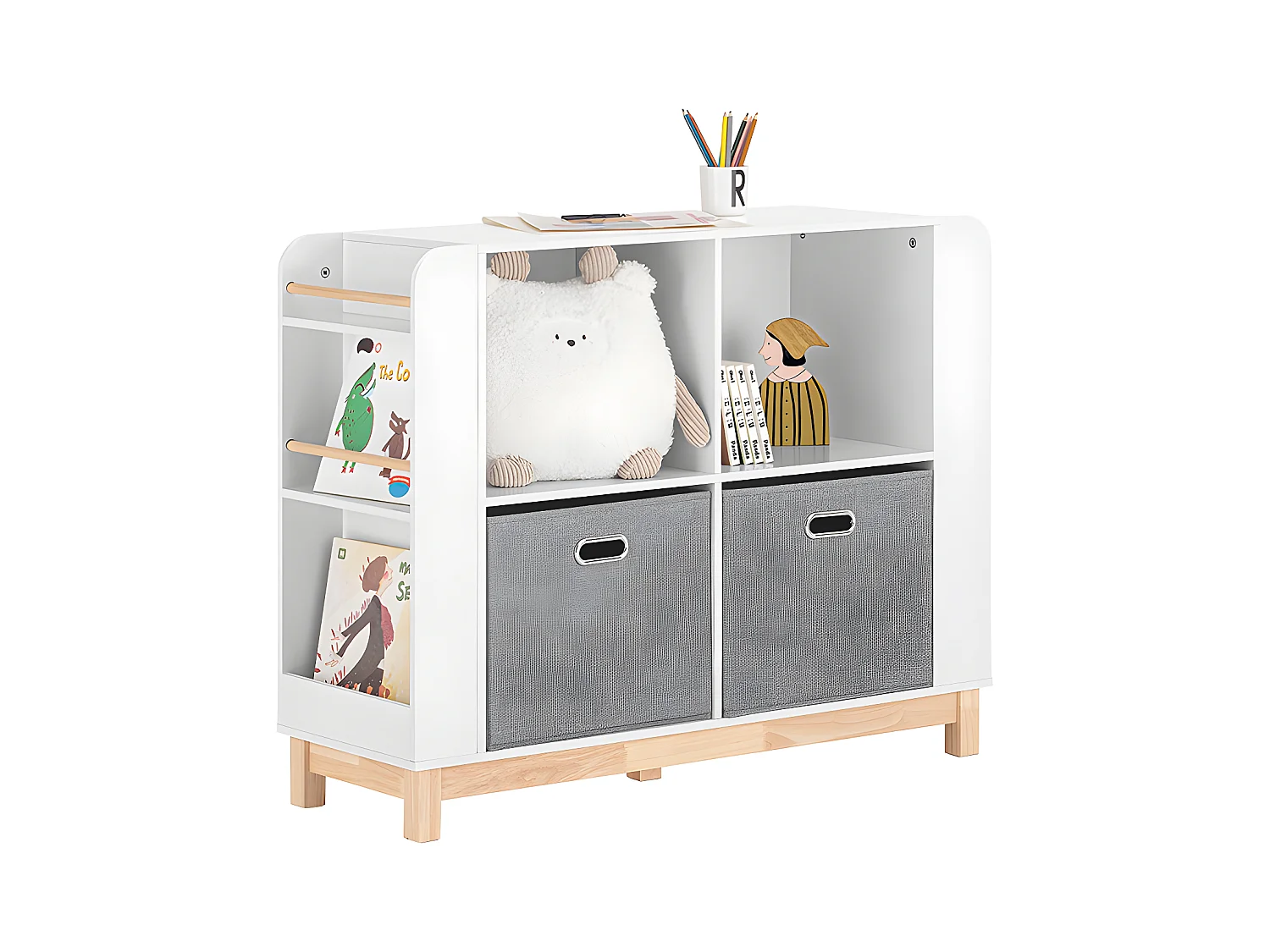 SoBuy KMB85-W Bibliothèque Enfant Étagère de Rangement Jouets pour Enfants Étagère à Livres Rangement Latéral | Prévente