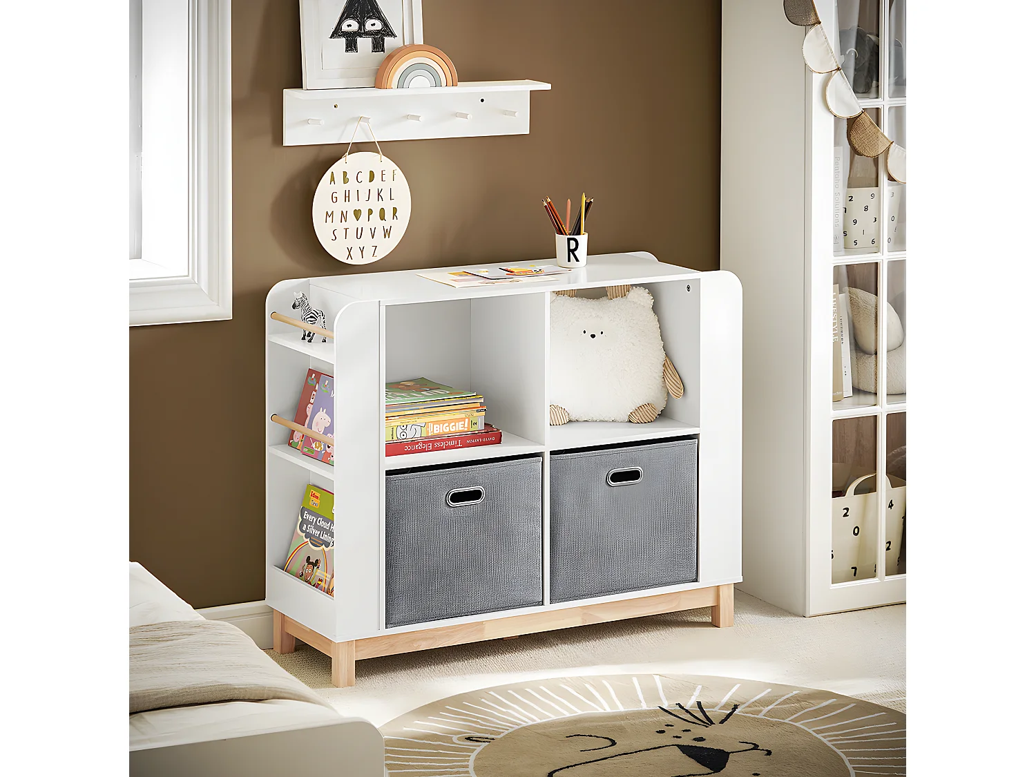 SoBuy KMB85-W Bibliothèque Enfant Étagère de Rangement Jouets pour Enfants Étagère à Livres Rangement Latéral | Prévente