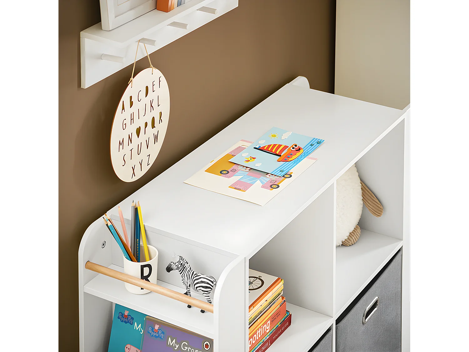 SoBuy KMB85-W Bibliothèque Enfant Étagère de Rangement Jouets pour Enfants Étagère à Livres Rangement Latéral | Prévente