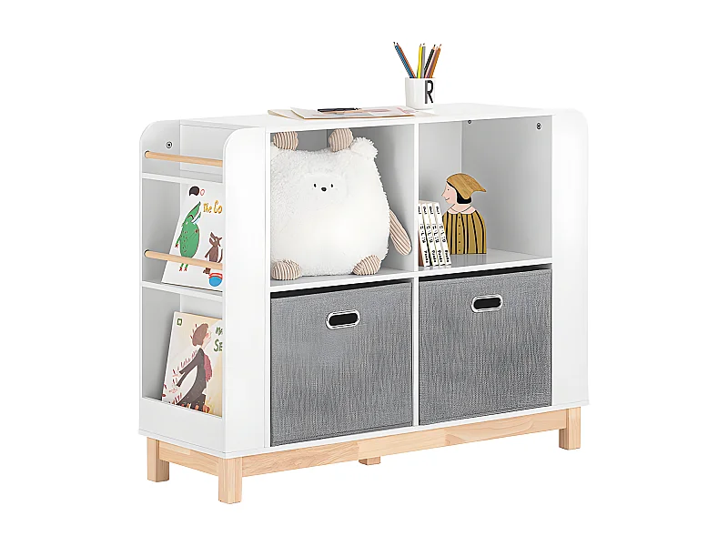 SoBuy Kinderboekenkast Kinderspeelgoedopbergplank Boekenplank voor jongens, meisjes, voor kinderslaapkamer en speelkamer, zijopslag, wit, 100 x 35 x 80 cm, KMB85-W