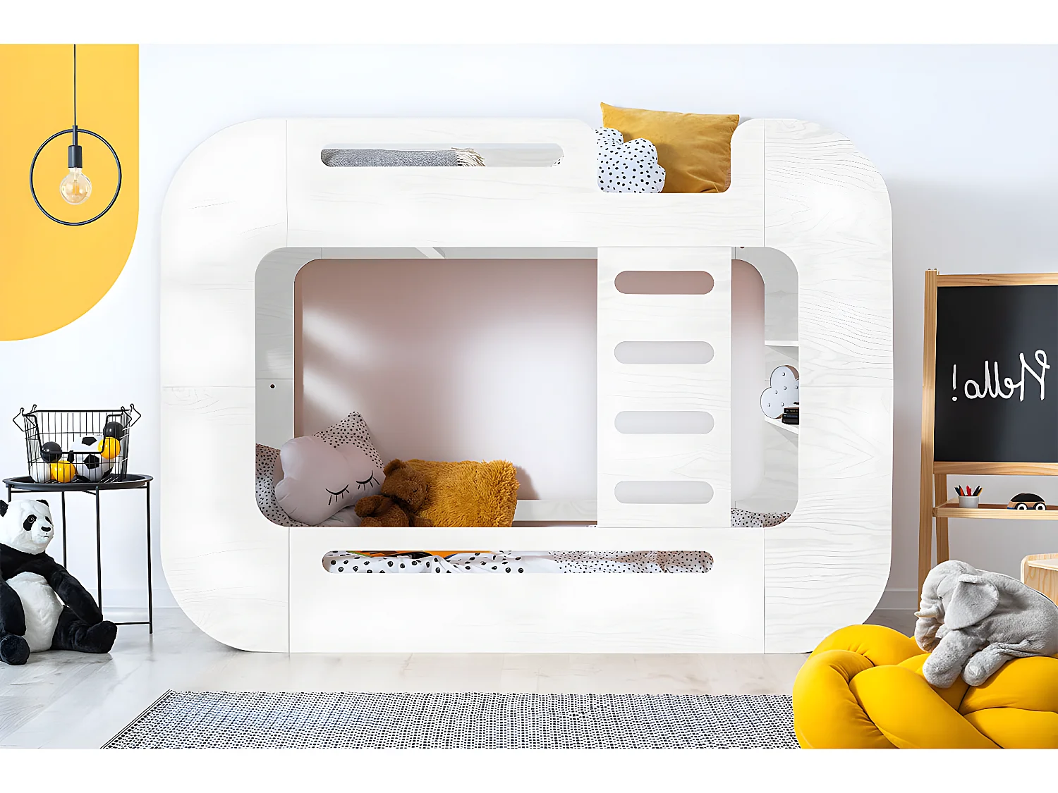 Lit superposé 70x140 échelle à droite sommier inclus Nadège Blanc