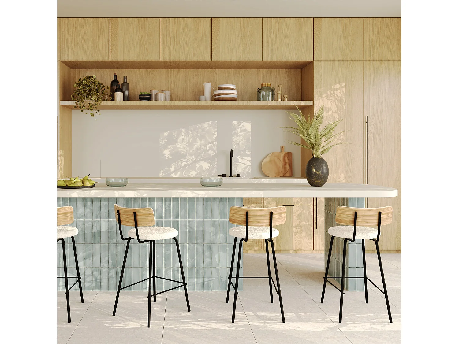 Set di 2 sedie per isola centrale in tessuto riccio bianco sporco 64cm - Alize