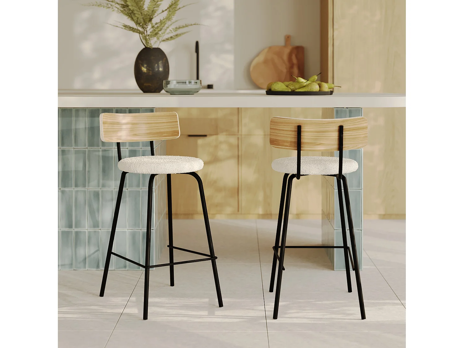 Set di 2 sedie per isola centrale in tessuto riccio bianco sporco 64cm - Alize