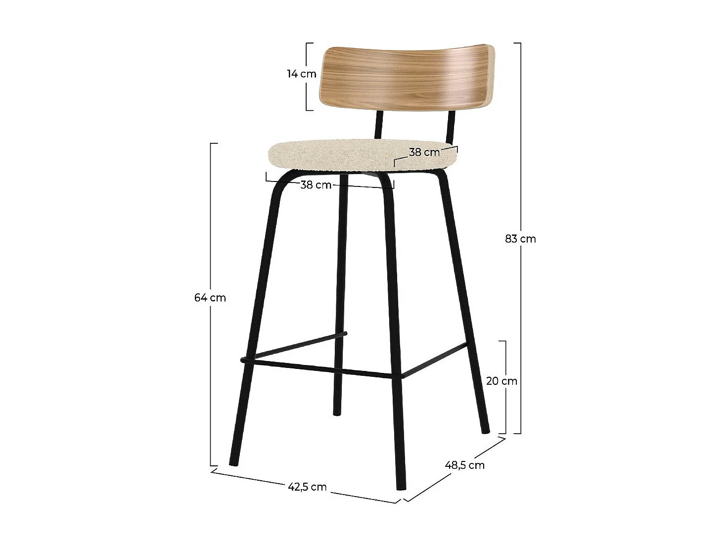 Set de 2 sillas para isla de cocina en tela blanco roto 64 cm - Alize