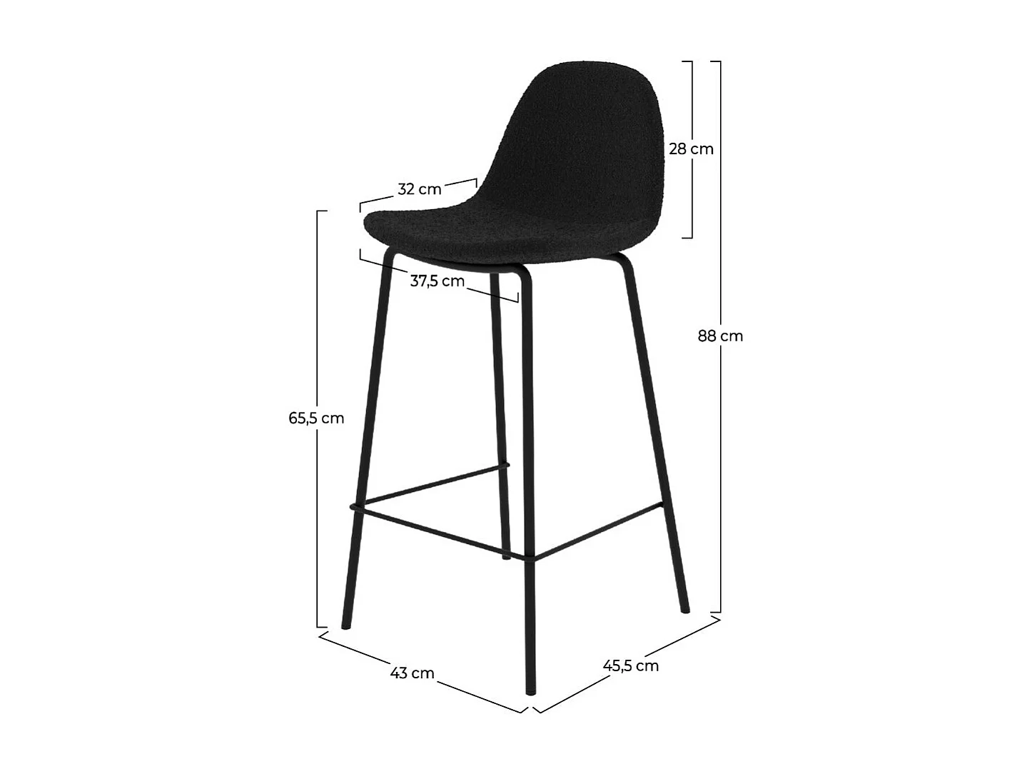 Set di 2 sedie per isola centrale 65,5 cm in tessuto bouclè nero - Henrik