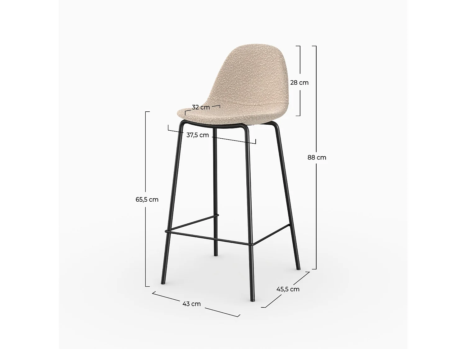 Lot de 2 chaises pour îlot central 65.5 cm en tissu bouclette beige - Henrik