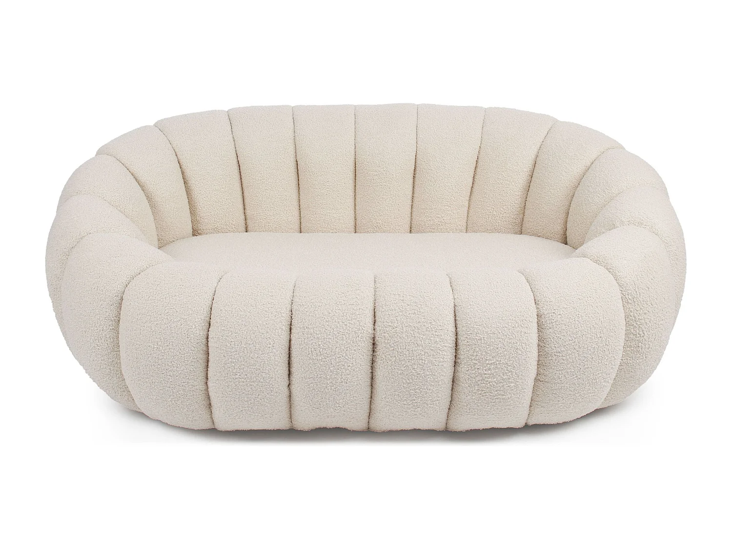 Canapé 2 Places design coquillage Horizan Tissu bouclette Crème