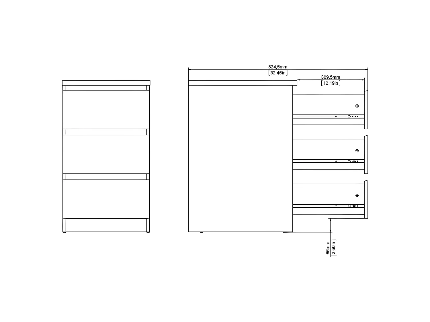 Nada Kommode niedrig und schmal 3 Schubladen, mattschwarz.