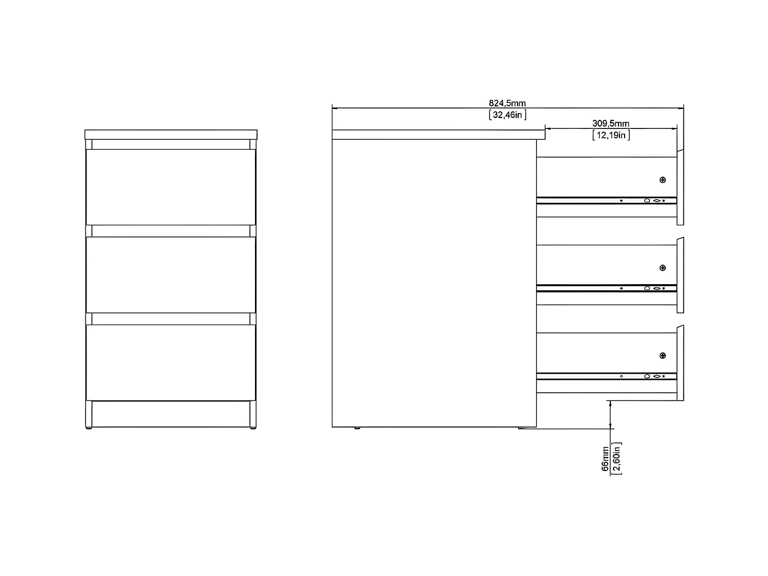 Nada Commode basse et étroite à 3 tiroirs, noir mat.