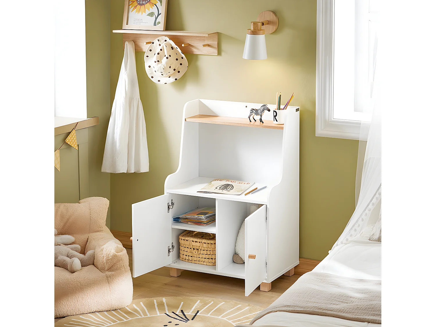 SoBuy KMB84-W Meuble de Rangement pour Chambre d'Enfant, Étagère de Rangement pour Jouets et Livres