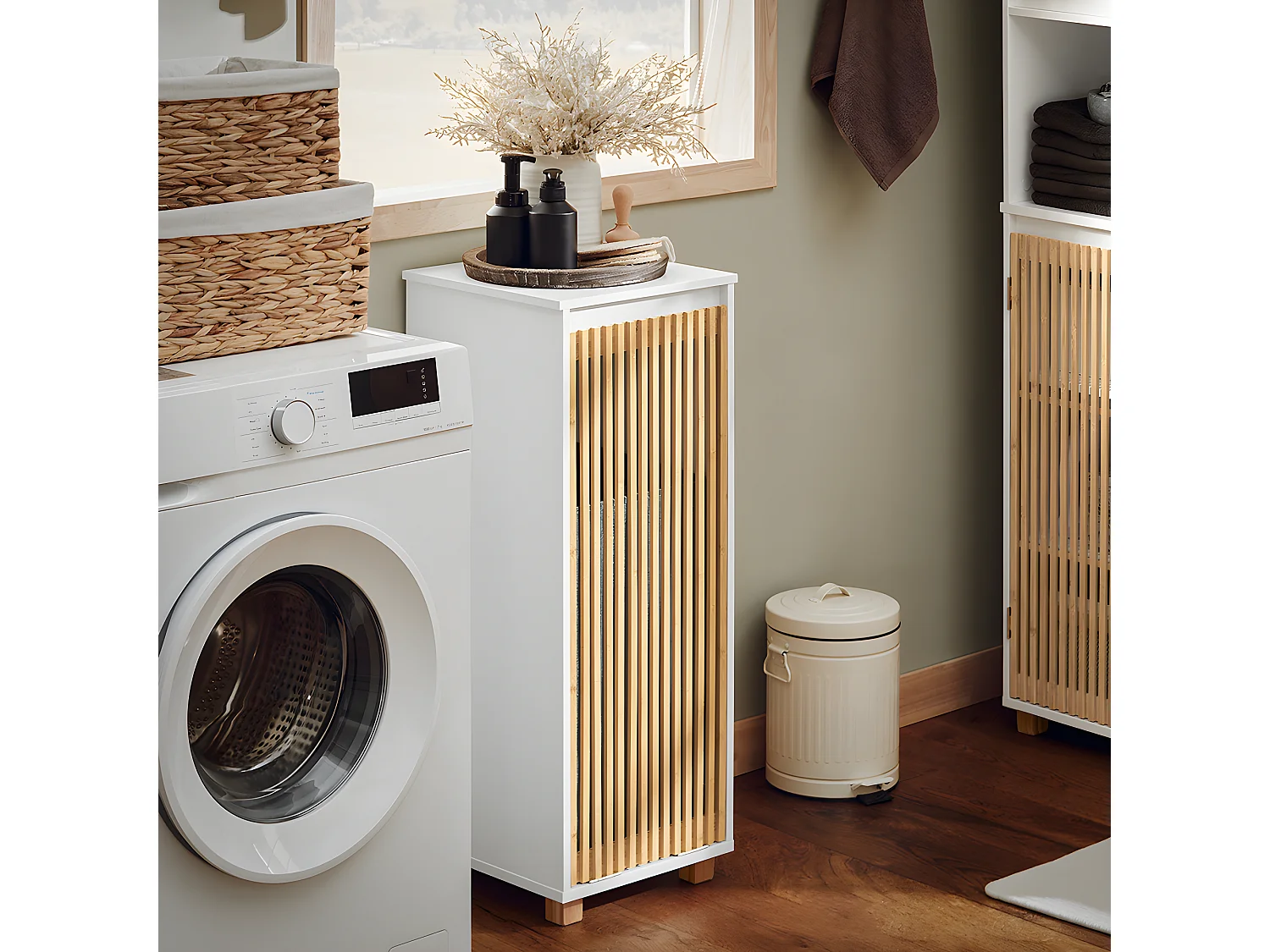 Cesto para Ropa Sucia Armario Multifuncional de Baño Mueble de Suelo con 1 Cesto Blanco 32 x 33 x 85 cm BZR126-W SoBuy ES