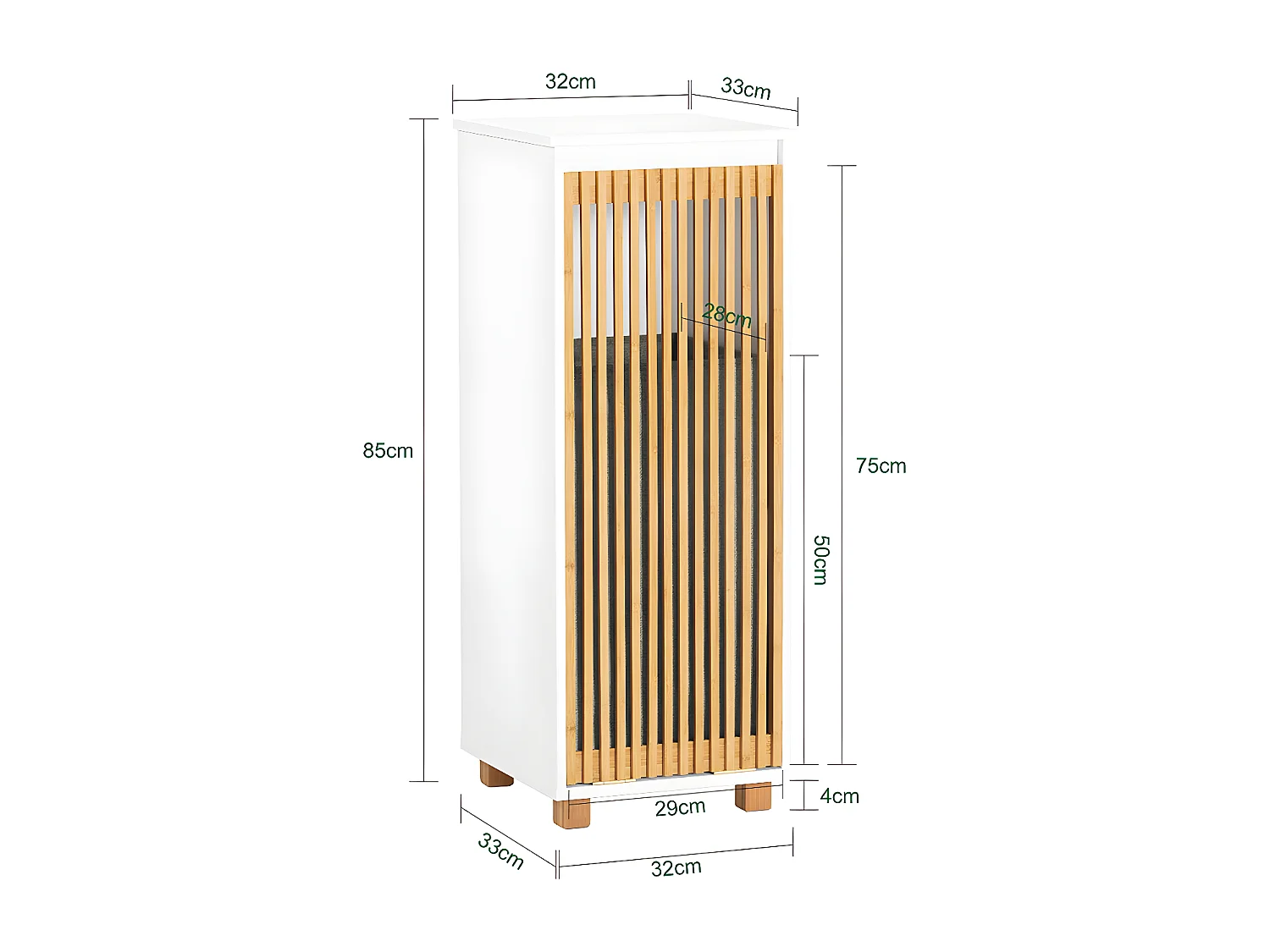 Cesto para Ropa Sucia Armario Multifuncional de Baño Mueble de Suelo con 1 Cesto Blanco 32 x 33 x 85 cm BZR126-W SoBuy ES