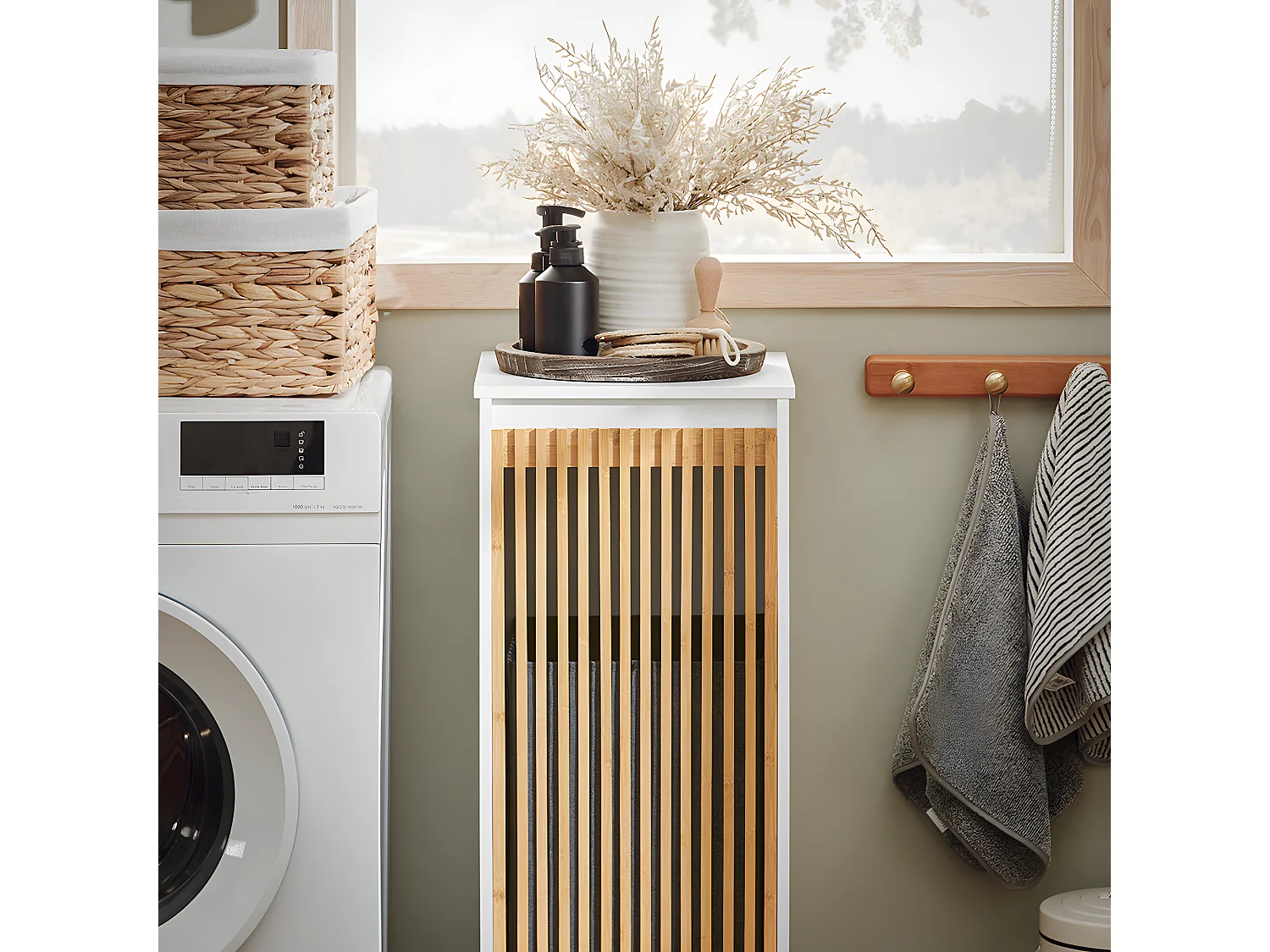 Cesto para Ropa Sucia Armario Multifuncional de Baño Mueble de Suelo con 1 Cesto Blanco 32 x 33 x 85 cm BZR126-W SoBuy ES