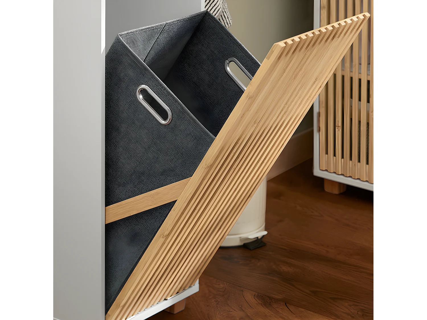 Cesto para Ropa Sucia Armario Multifuncional de Baño Mueble de Suelo con 1 Cesto Blanco 32 x 33 x 85 cm BZR126-W SoBuy ES