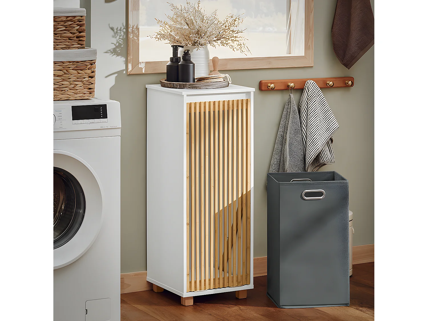 Cesto para Ropa Sucia Armario Multifuncional de Baño Mueble de Suelo con 1 Cesto Blanco 32 x 33 x 85 cm BZR126-W SoBuy ES