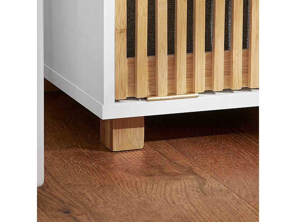 SoBuy Waskast, badkameronderkast, opbergkast met 1 afneembare wasmand, wasmand, bamboedeur, 32x33x85 cm, BZR126-W