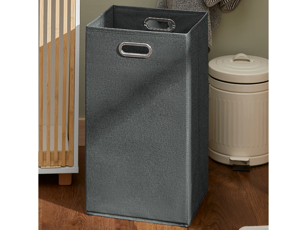 SoBuy Waskast, badkameronderkast, opbergkast met 1 afneembare wasmand, wasmand, bamboedeur, 32x33x85 cm, BZR126-W