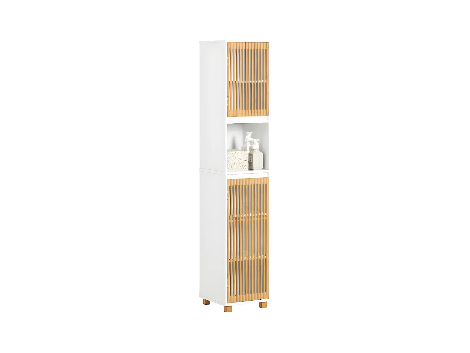 SoBuy BZR127-W Meuble Colonne Armoire de Salle de Bain Étagère Étroite Meuble de Rangement Salle de Bain avec 2 Portes, 1 Compartiment